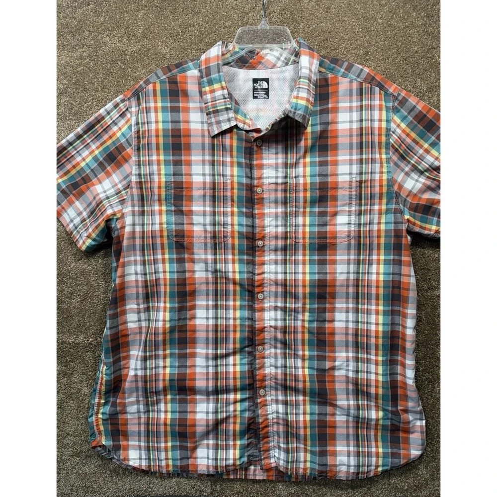 The North Face Button Up‎ Shirt Adult 2XL XXL Orange Plaid Outdoors Mens